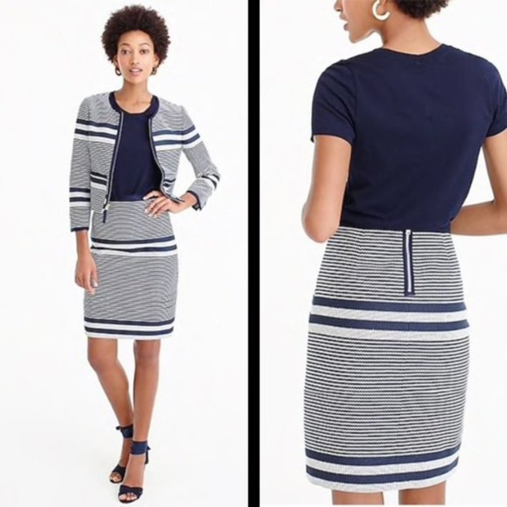 J. Crew Navy Tweed Striped Pencil Skirt Size 0